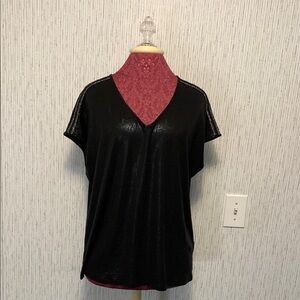Maurices Black Large Textures Cap Sleeves Popover Causal - Cottage Core Top